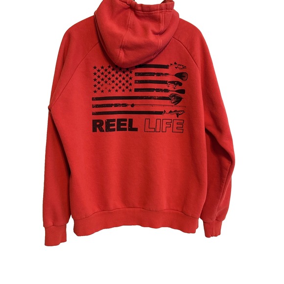 Reel Life Men's Red Hoodie Sweatshirt Size M Fisherman Outdoors Rugged Weather - Picture 2 of 13